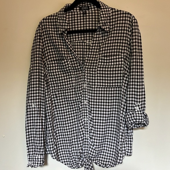 Jones New York Women's L Button Tie Front Blouse Shirt Black Gingham Pla… - Picture 7 of 7